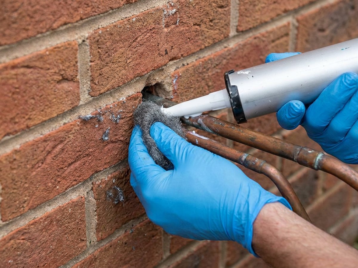 Sealing a rodent entry point at a slab-edge weep hole in Plano, TX